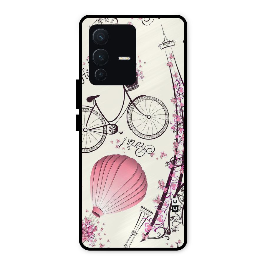 Flower Clipart Design Metal Back Case for Vivo V23 5G