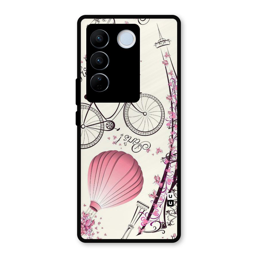 Flower Clipart Design Metal Back Case for Vivo V27 Pro