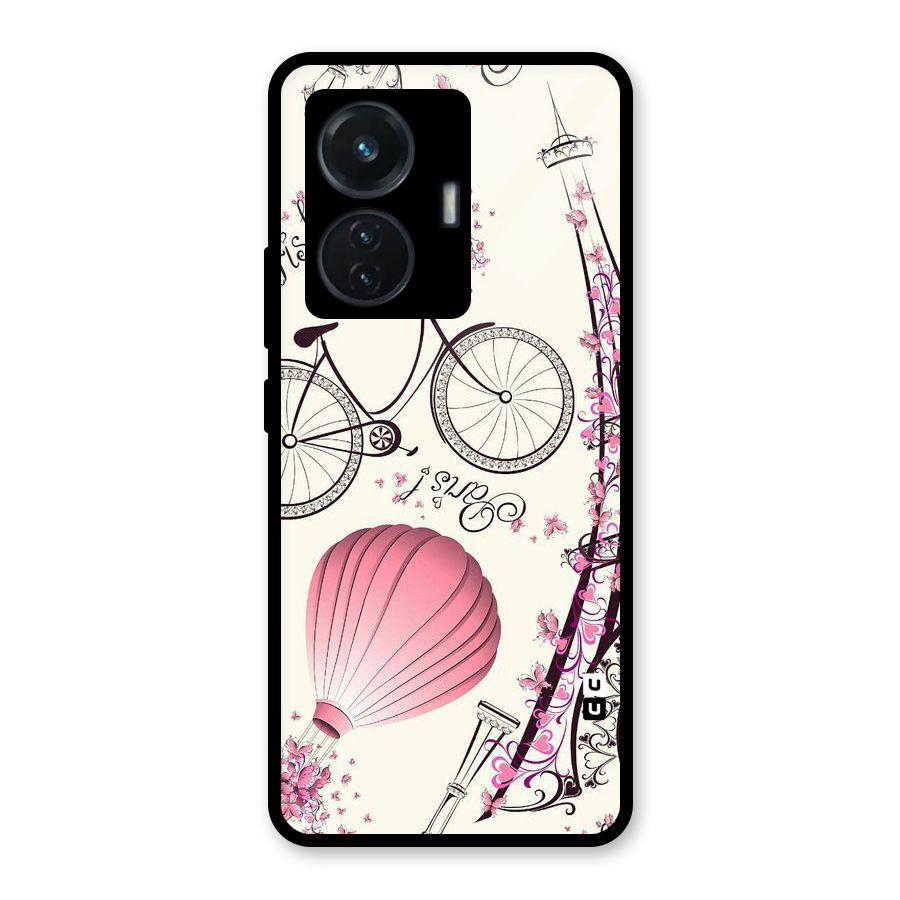 Flower Clipart Glass Back Case for Vivo T1 44W