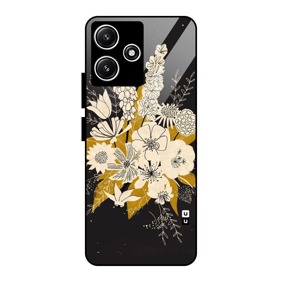 Flower Drawing Glass Back Case for Redmi 12 5G