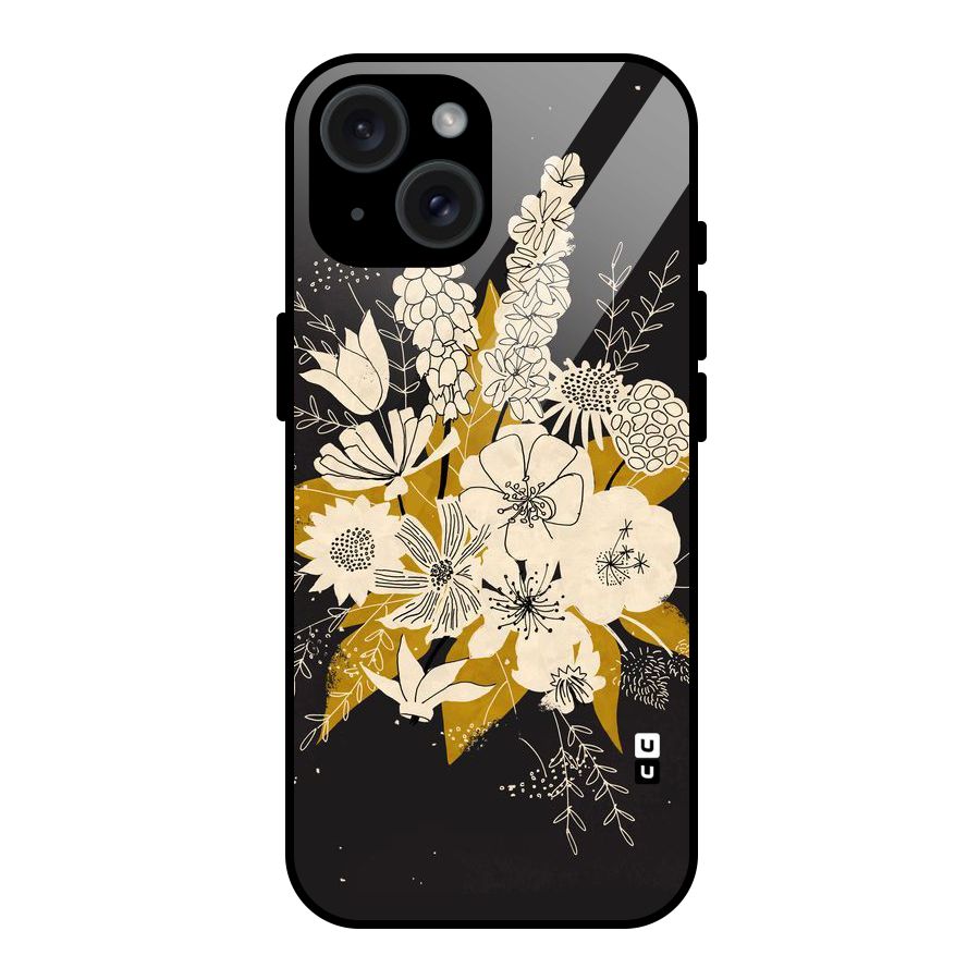 Flower Drawing Glass Back Case for iPhone 15