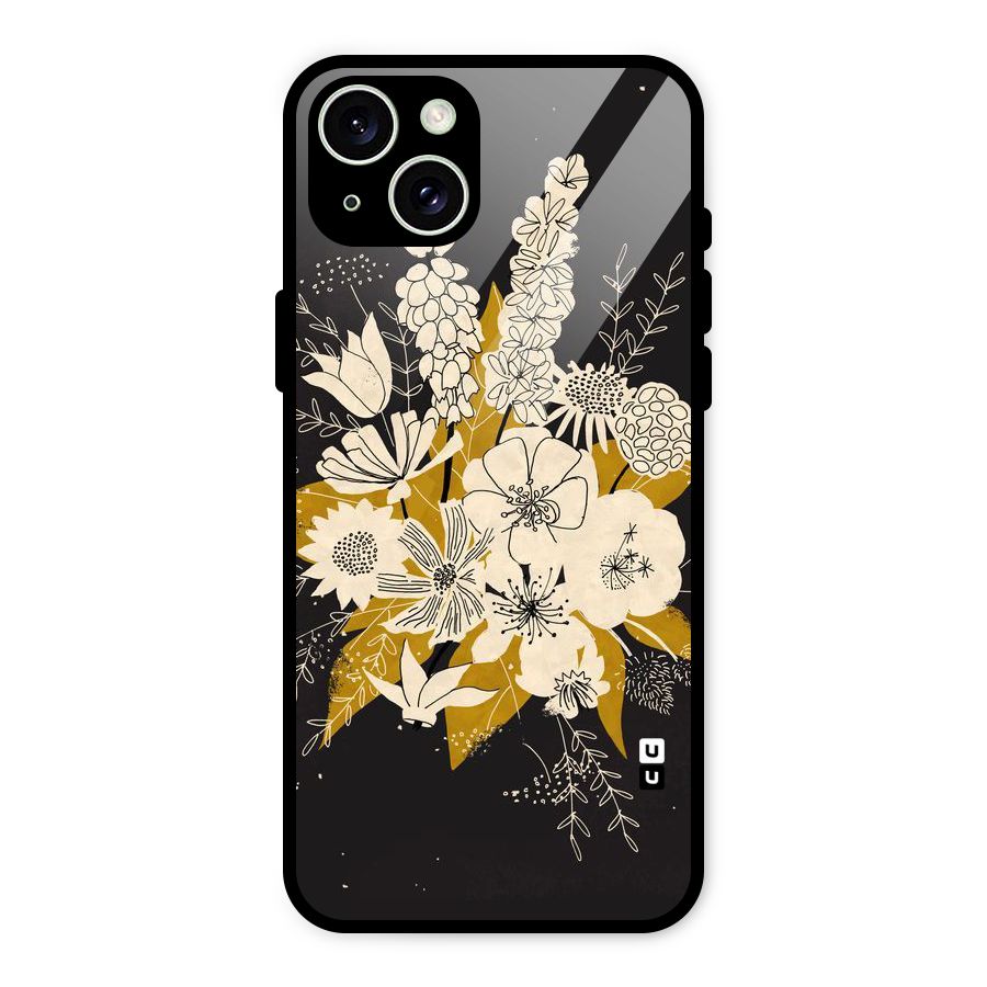Flower Drawing Glass Back Case for iPhone 15 Plus