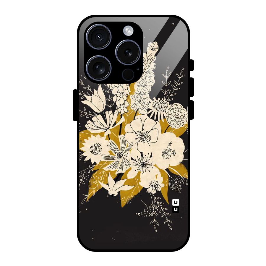 Flower Drawing Glass Back Case for iPhone 15 Pro
