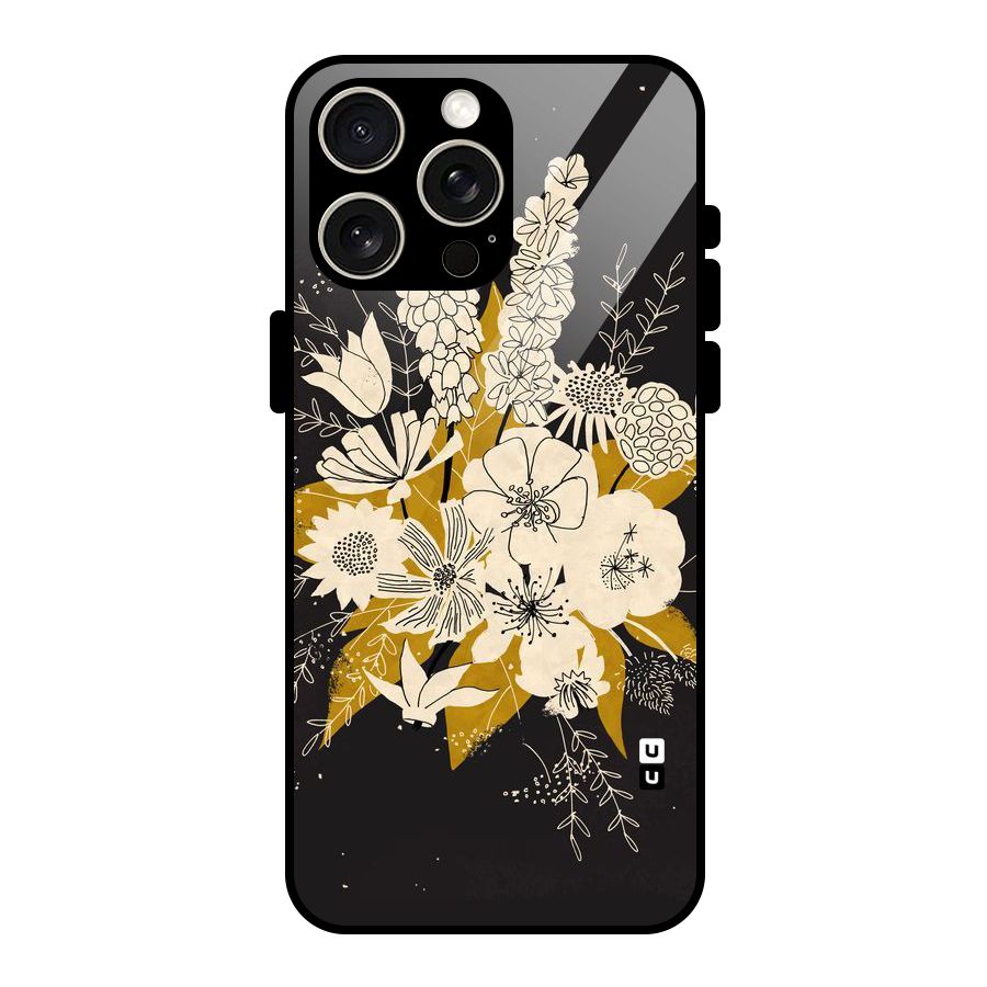 Flower Drawing Glass Back Case for iPhone 15 Pro Max