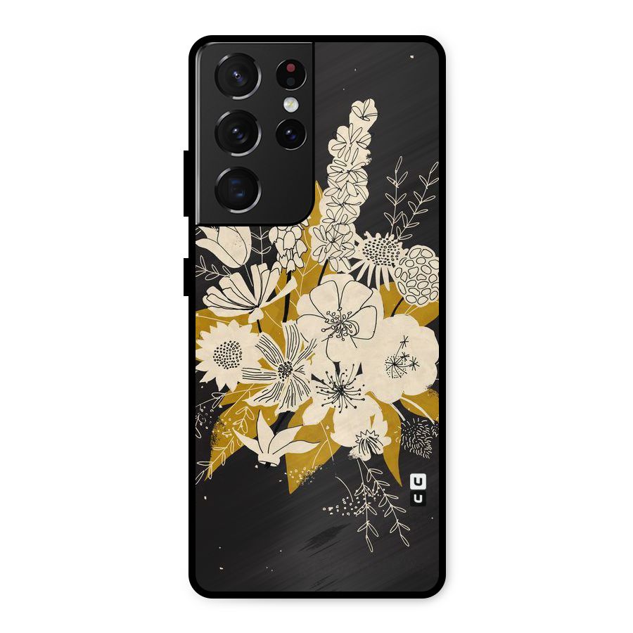 Flower Drawing Metal Back Case for Galaxy S21 Ultra 5G