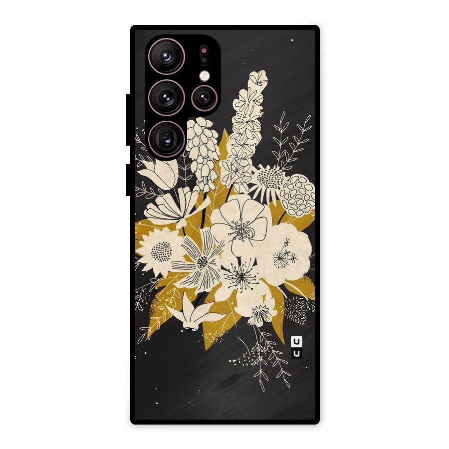 Flower Drawing Metal Back Case for Galaxy S22 Ultra 5G
