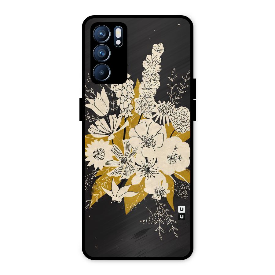 Flower Drawing Metal Back Case for Oppo Reno6 5G