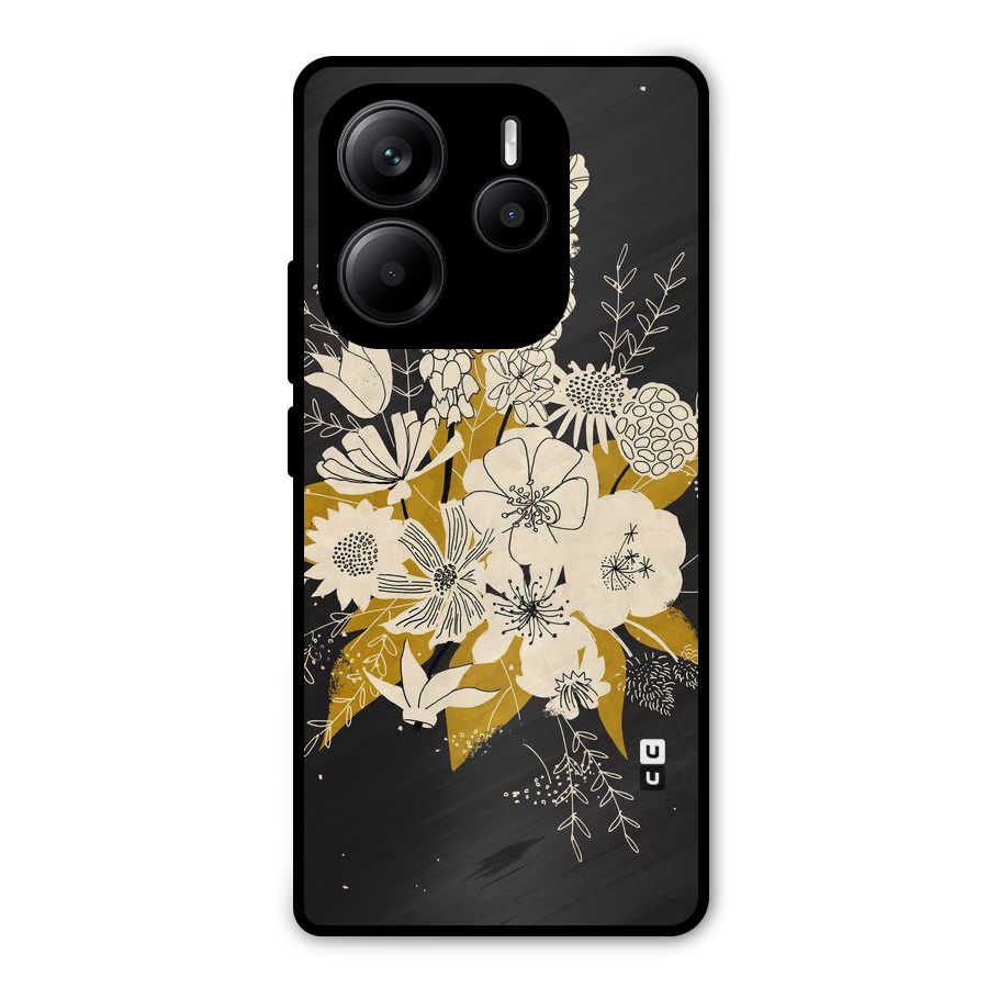 Flower Drawing Metal Back Case for Redmi Note 14 5G