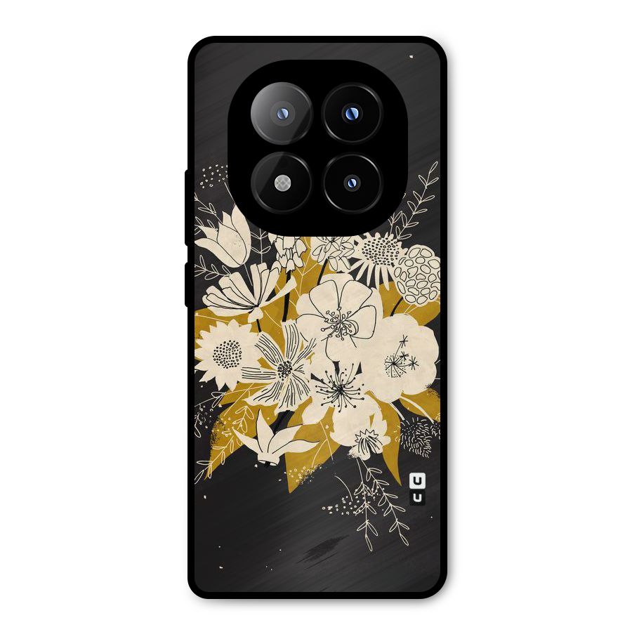 Flower Drawing Metal Back Case for Redmi Note 14 Pro Plus 5G