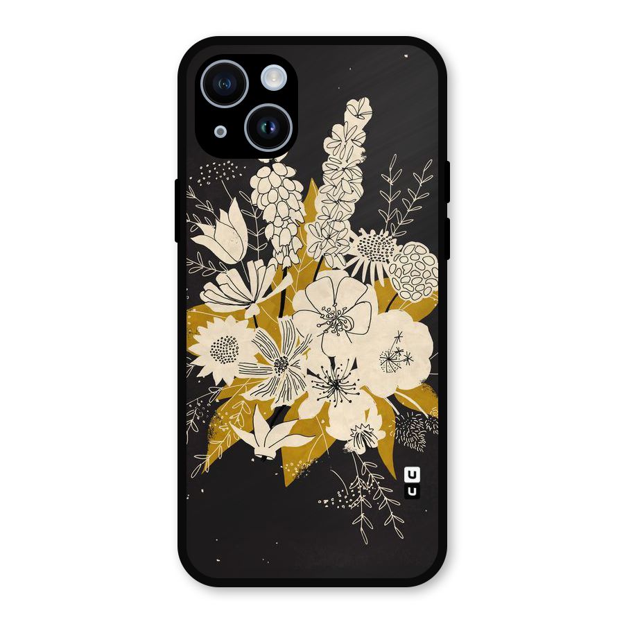 Flower Drawing Metal Back Case for iPhone 14
