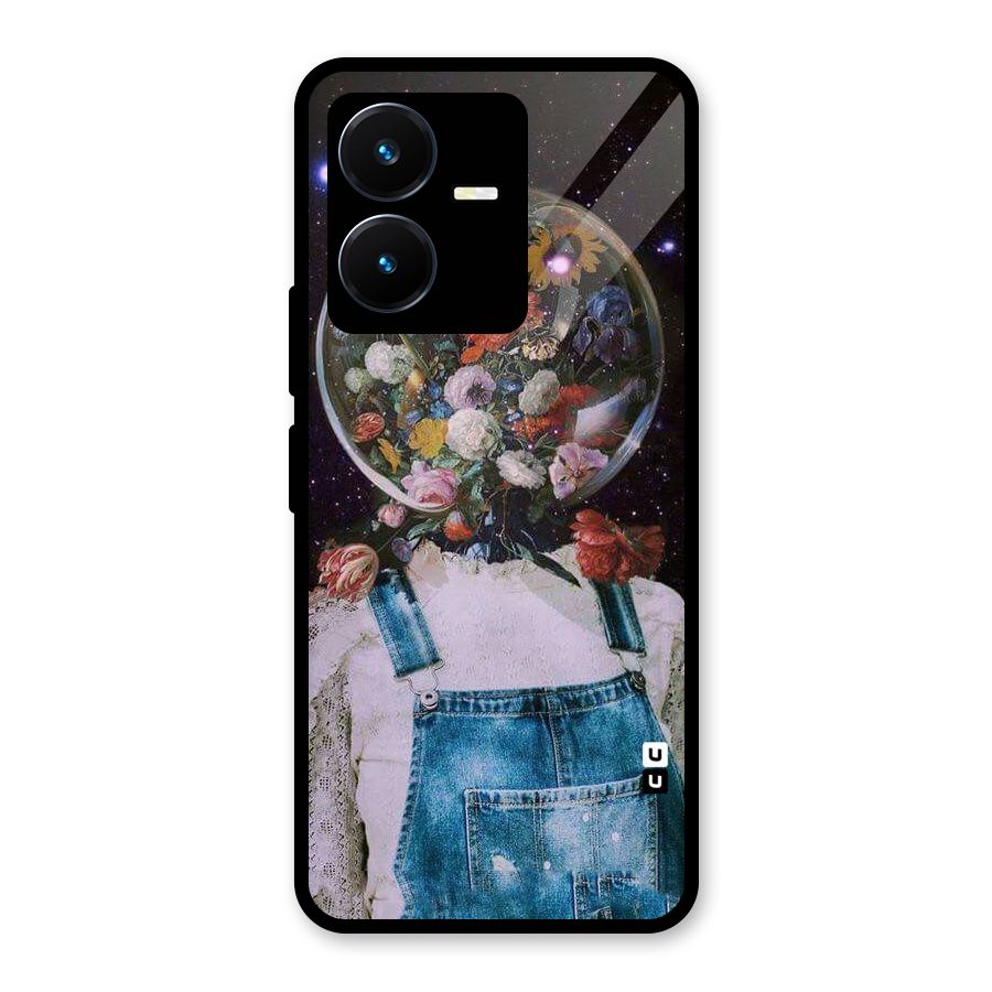 Flower Face Glass Back Case for Vivo Y22s