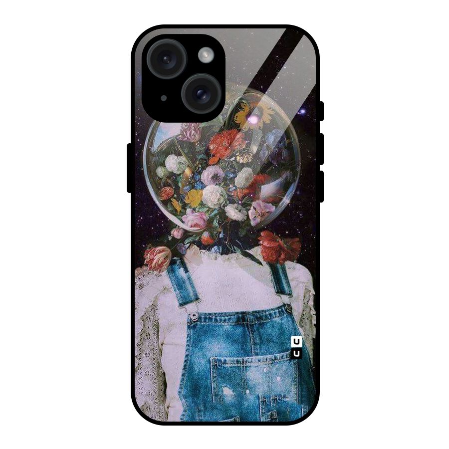 Flower Face Glass Back Case for iPhone 15