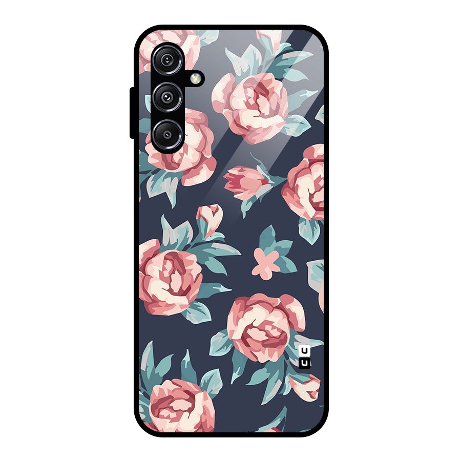 Flowers Painting Glass Back Case for Galaxy M34 5G
