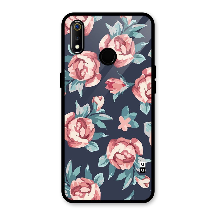 Flowers Painting Glass Back Case for Realme 3