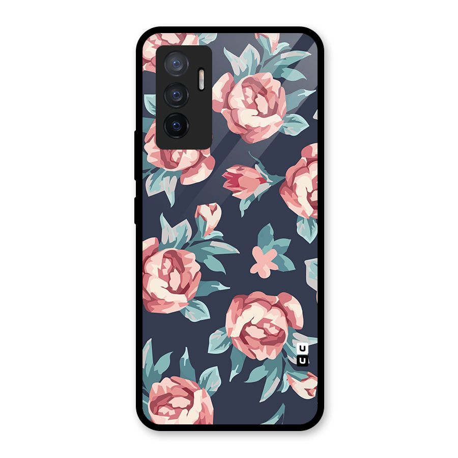 Flowers Painting Glass Back Case for Vivo V23e