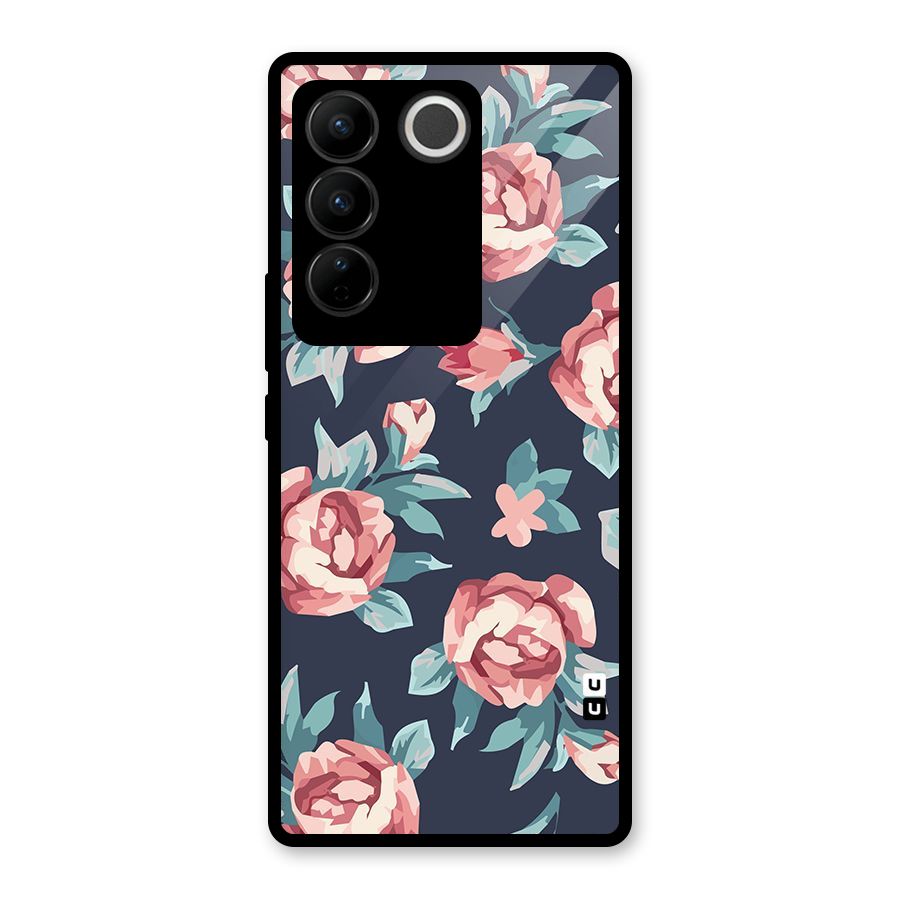 Flowers Painting Glass Back Case for Vivo V27