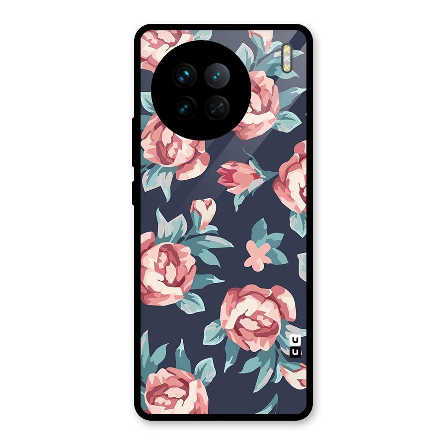Flowers Painting Glass Back Case for Vivo X90