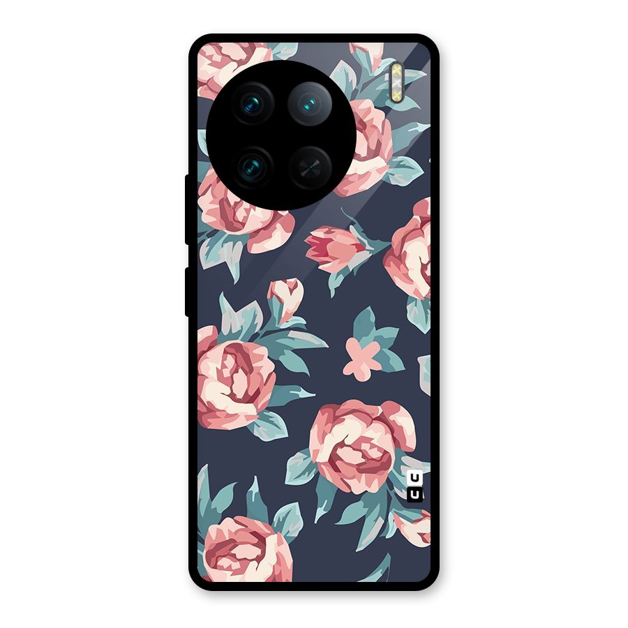 Flowers Painting Glass Back Case for Vivo X90 Pro
