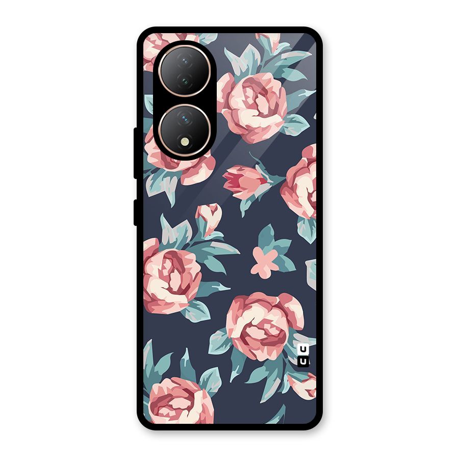 Flowers Painting Glass Back Case for Vivo Y100