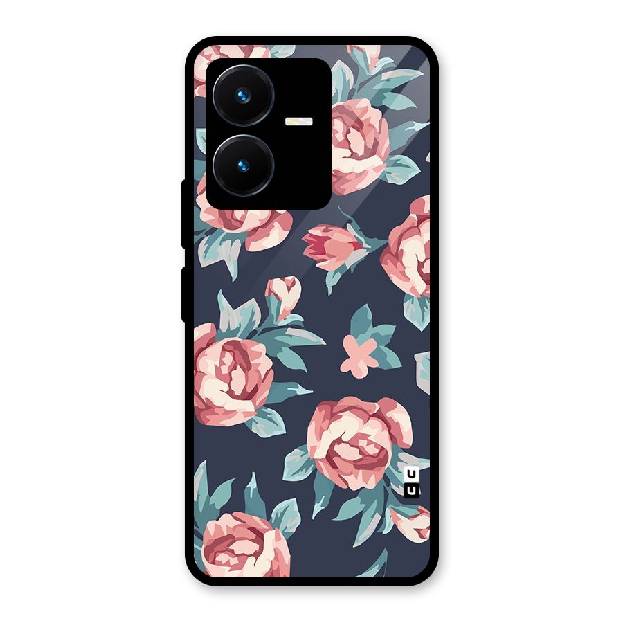 Flowers Painting Glass Back Case for Vivo Y22s