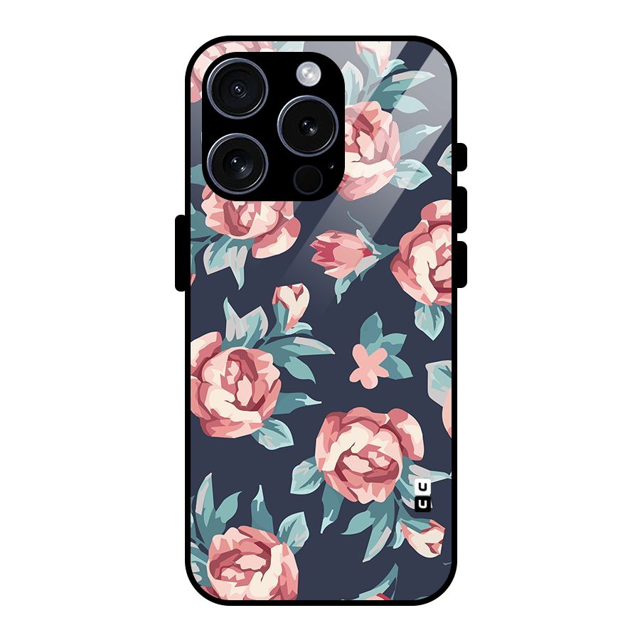 Flowers Painting Glass Back Case for iPhone 15 Pro