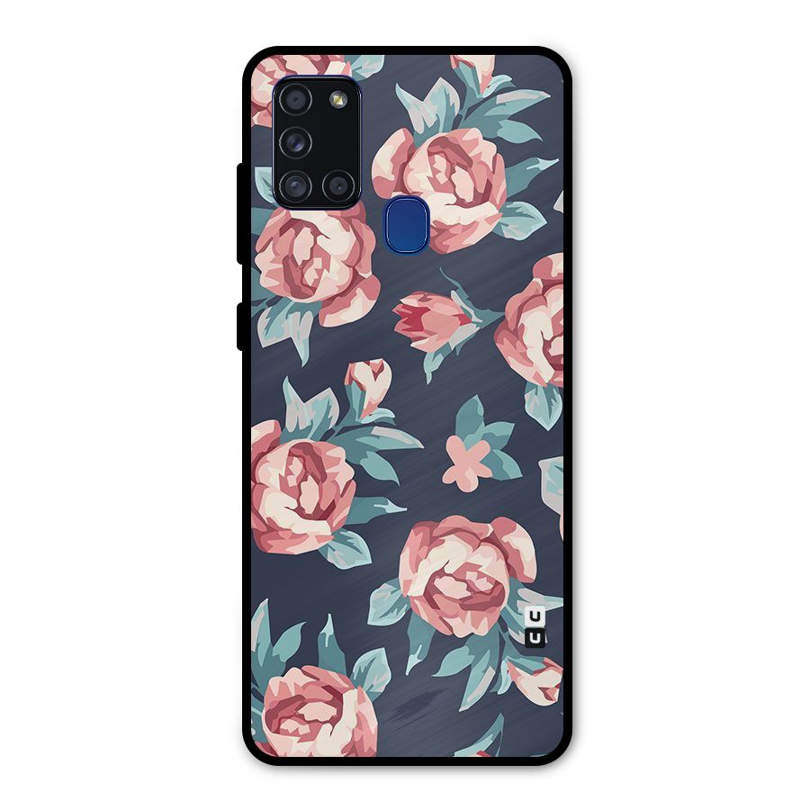 Flowers Painting Metal Back Case for Galaxy A21s