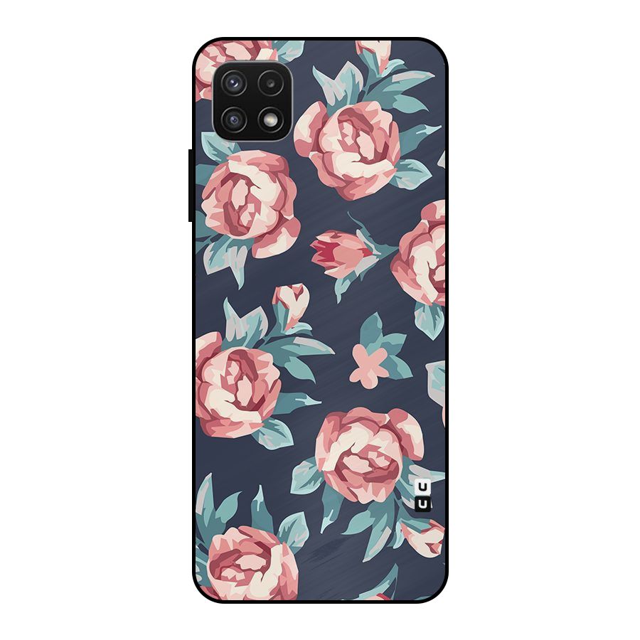 Flowers Painting Metal Back Case for Galaxy A22 5G