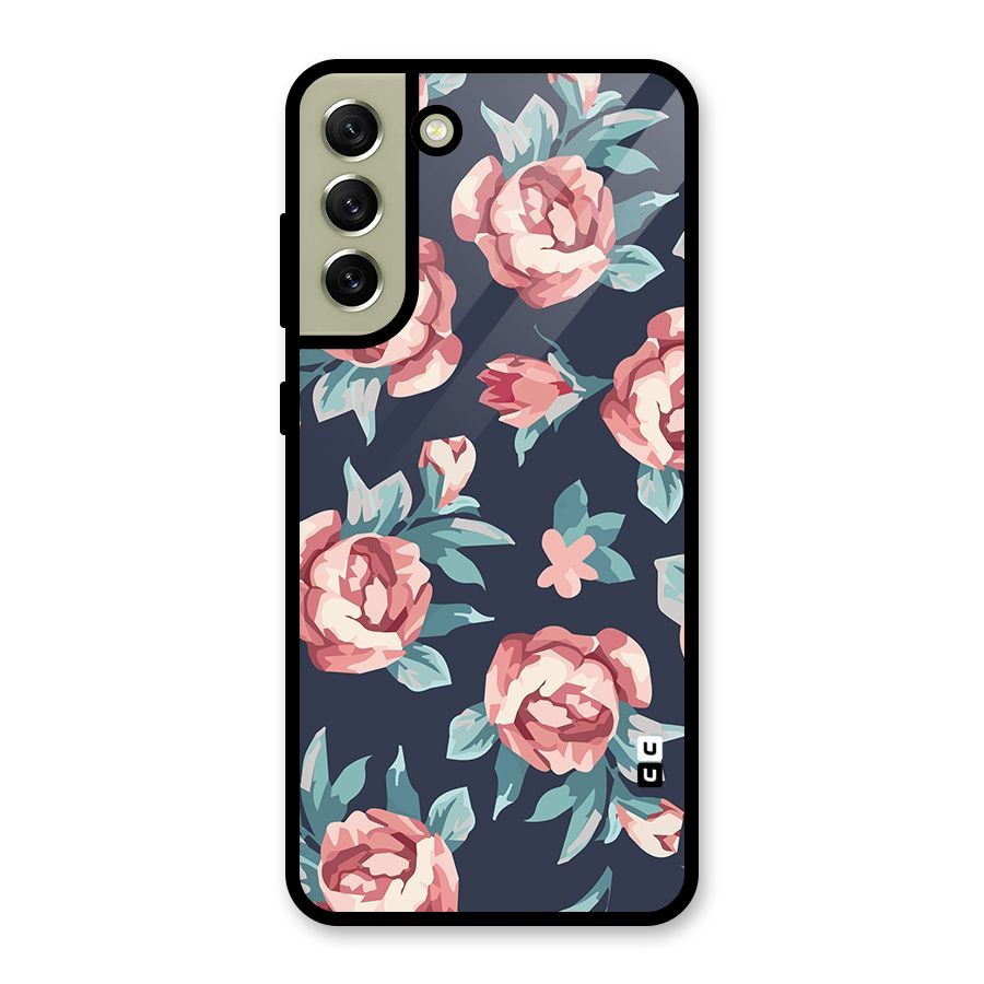 Flowers Painting Metal Back Case for Galaxy S21 FE 5G (2023)