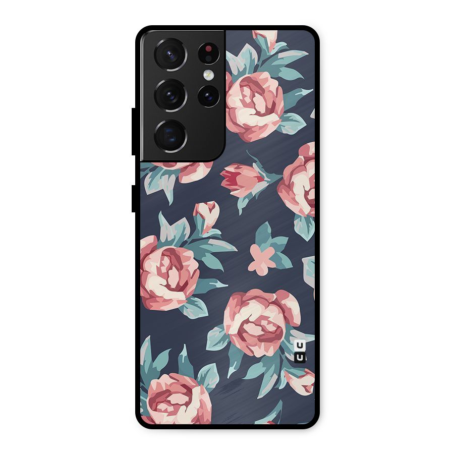 Flowers Painting Metal Back Case for Galaxy S21 Ultra 5G