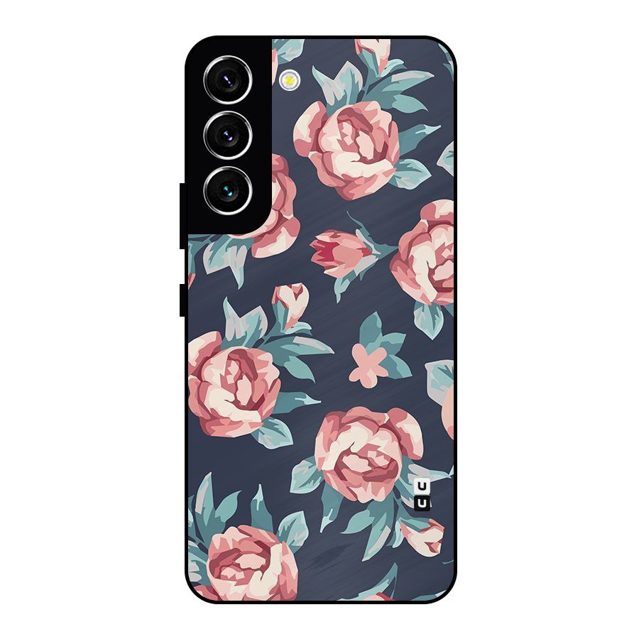 Flowers Painting Metal Back Case for Galaxy S22 5G