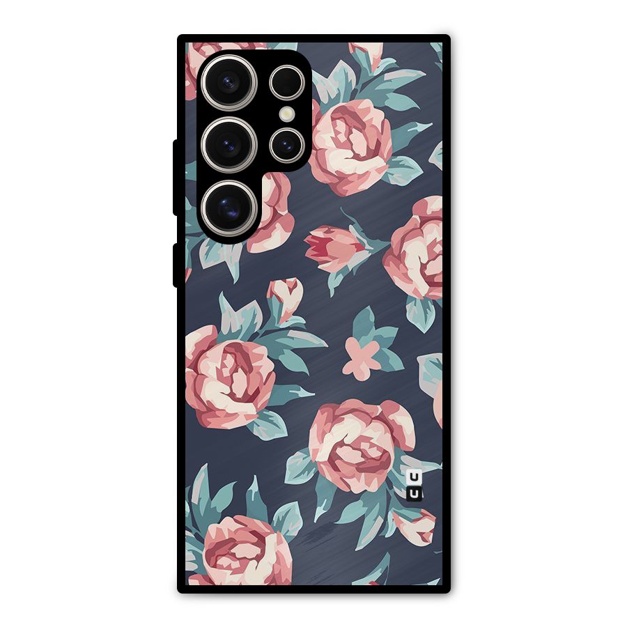 Flowers Painting Metal Back Case for Galaxy S24 Ultra