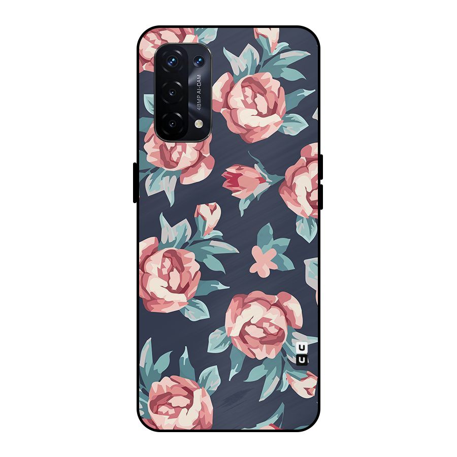 Flowers Painting Metal Back Case for Oppo A74 5G