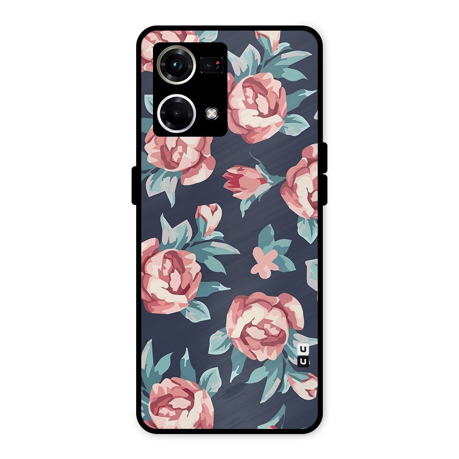 Flowers Painting Metal Back Case for Oppo F21 Pro 4G
