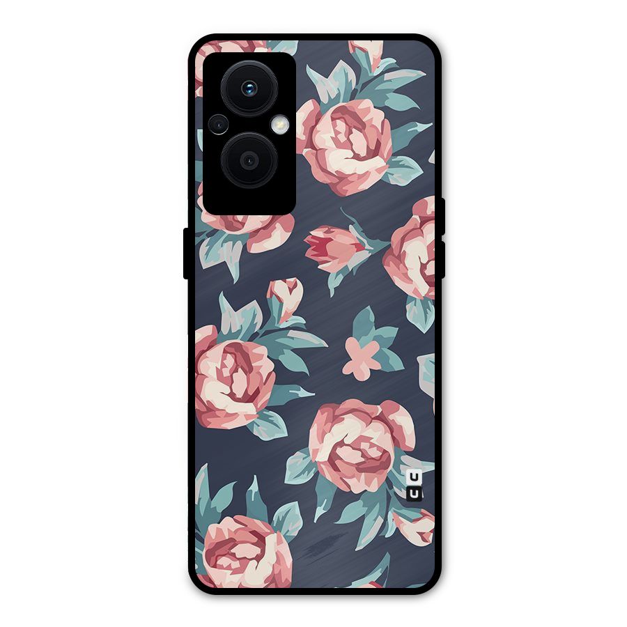 Flowers Painting Metal Back Case for Oppo F21 Pro 5G