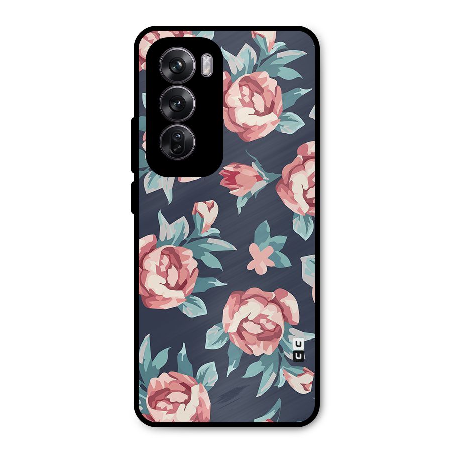 Flowers Painting Metal Back Case for Oppo Reno12 Pro