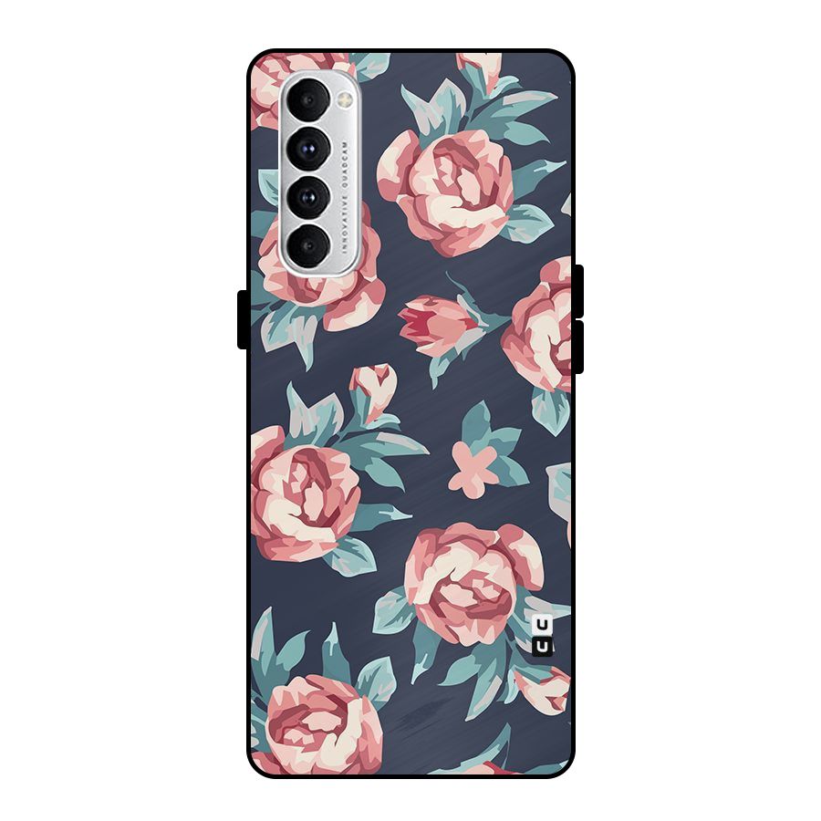 Flowers Painting Metal Back Case for Oppo Reno4 Pro