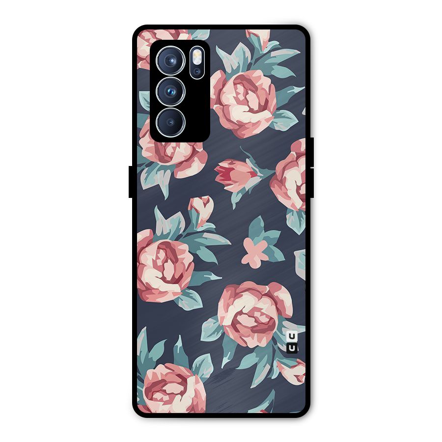Flowers Painting Metal Back Case for Oppo Reno6 Pro 5G