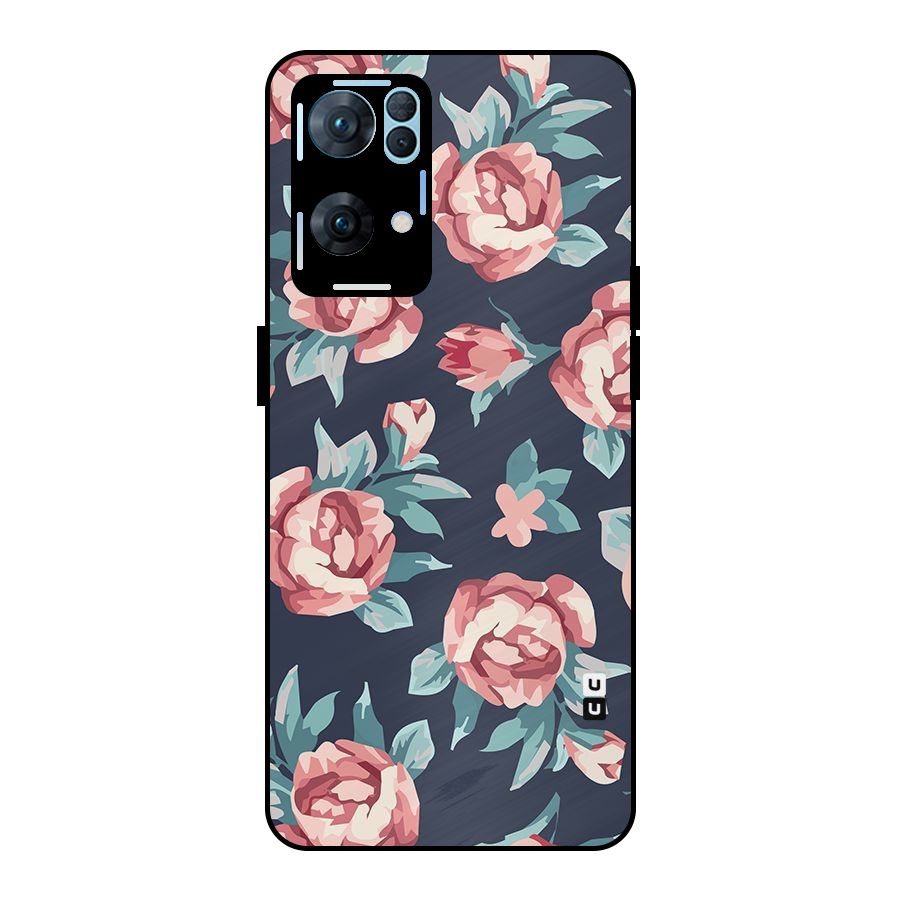 Flowers Painting Metal Back Case for Oppo Reno7 Pro 5G