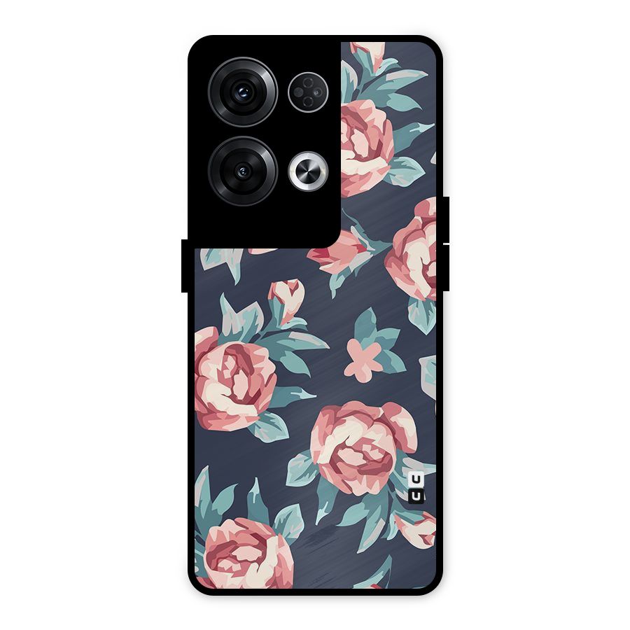 Flowers Painting Metal Back Case for Oppo Reno8 Pro 5G