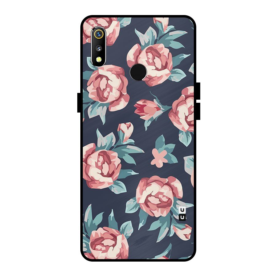 Flowers Painting Metal Back Case for Realme 3i