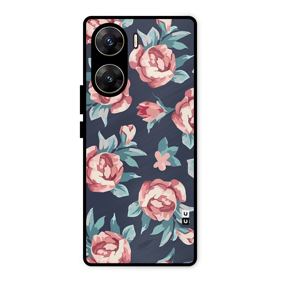 Flowers Painting Metal Back Case for Vivo V29e
