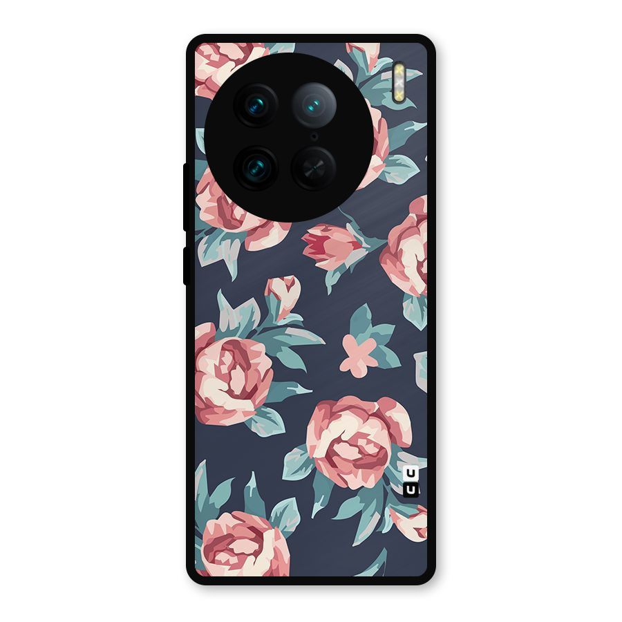Flowers Painting Metal Back Case for Vivo X90 Pro