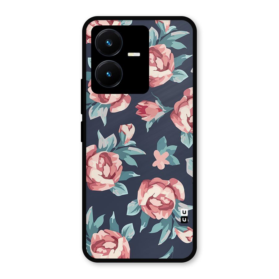 Flowers Painting Metal Back Case for Vivo Y22
