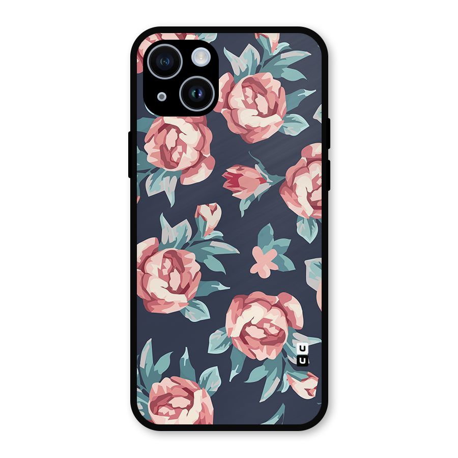 Flowers Painting Metal Back Case for iPhone 14