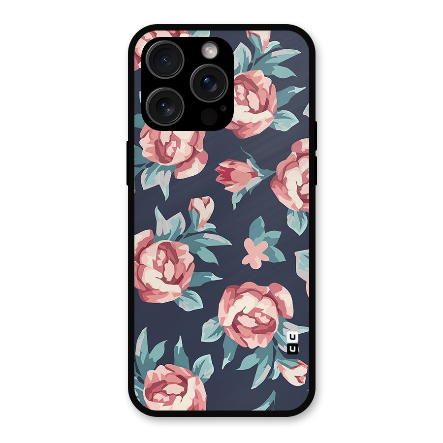 Flowers Painting Metal Back Case for iPhone 15 Pro Max
