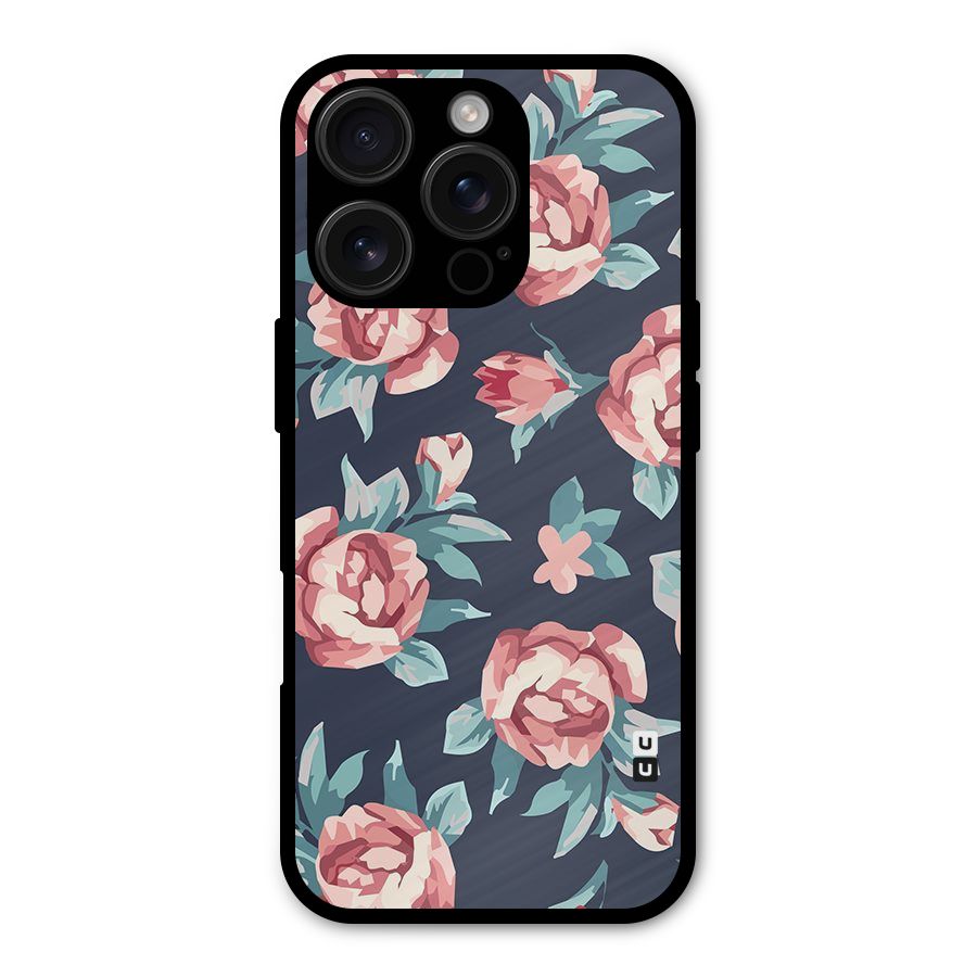Flowers Painting Metal Back Case for iPhone 16 Pro