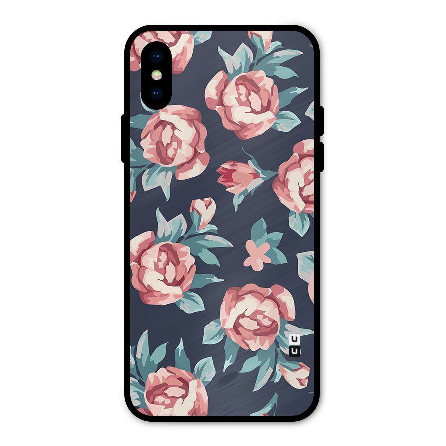 Flowers Painting Metal Back Case for iPhone XS