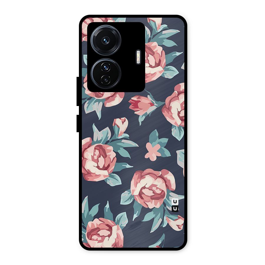 Flowers Painting Metal Back Case for iQOO Z6