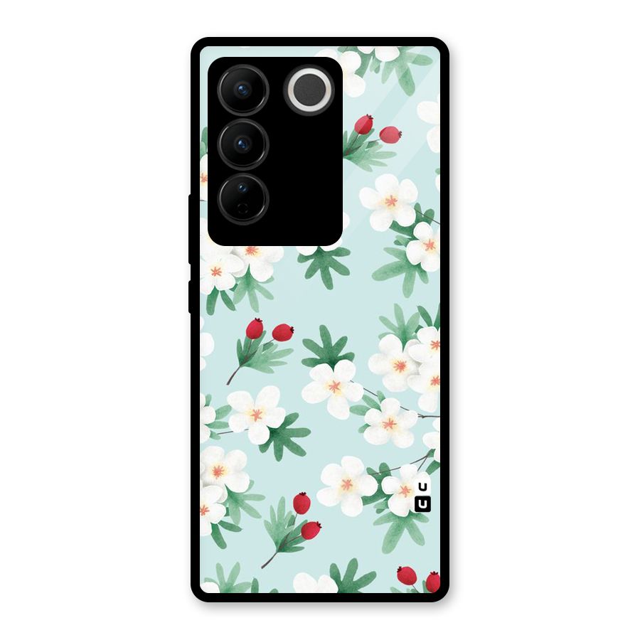 Flowers Pastel Glass Back Case for Vivo V27 Pro