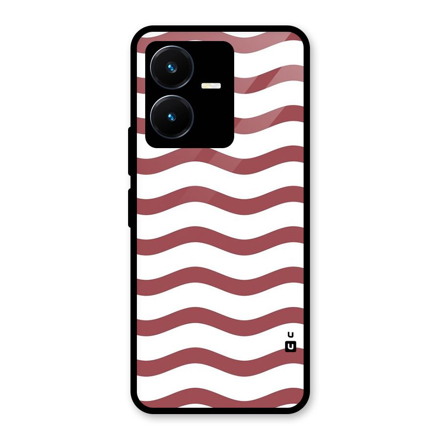 Flowing Stripes Red White Glass Back Case for Vivo Y22s